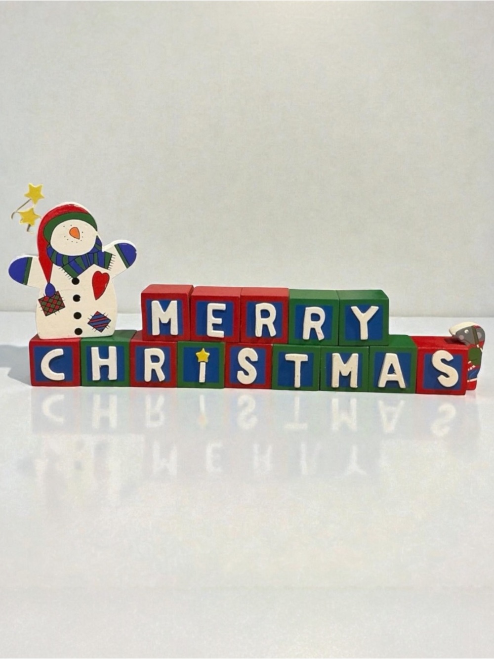 Vintage Festive Merry Christmas Block Decor